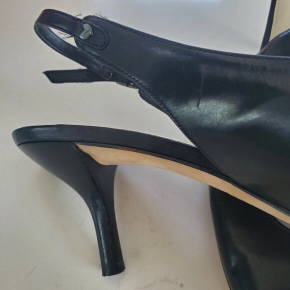 Via Spiga Black Leather Kitten Heel Slingback Heels  9.5M - Picture 7 of 13